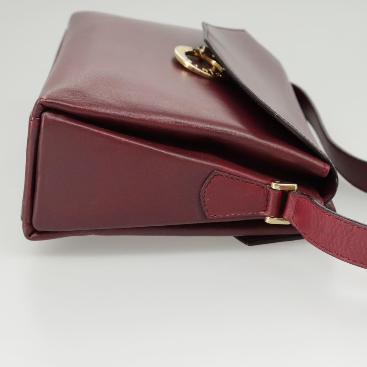 CELINE Shoulder Bag Leather Wine Red Gold Auth 99890