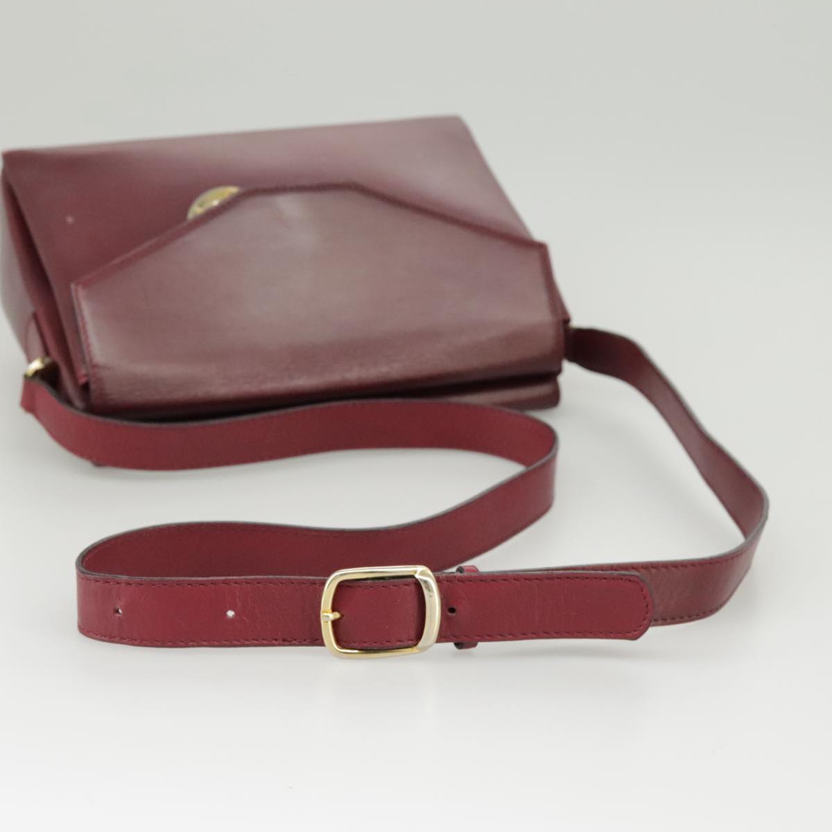 CELINE Shoulder Bag Leather Wine Red Gold Auth 99890