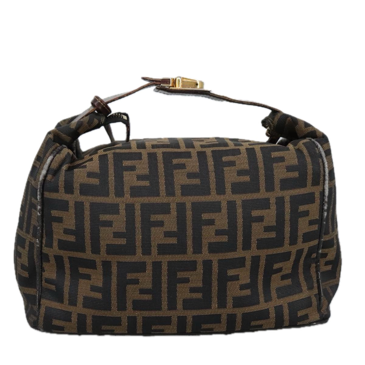 FENDI Zucca Canvas Vanity Pouch Brown Black gold Auth 99900