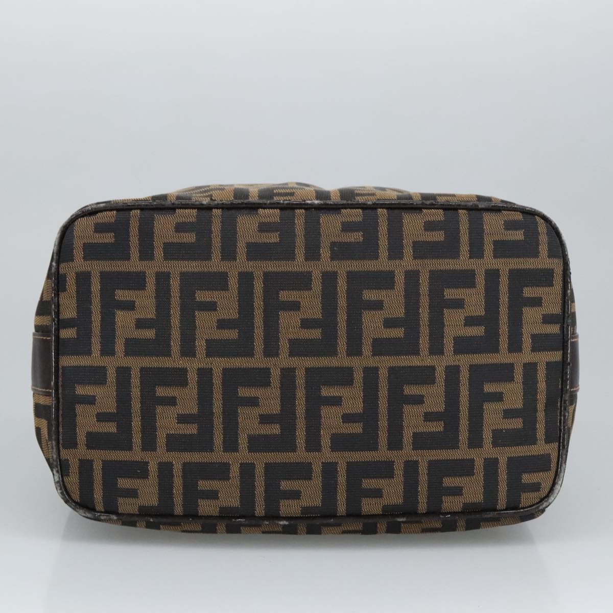 FENDI Zucca Canvas Vanity Pouch Brown Black gold Auth 99900