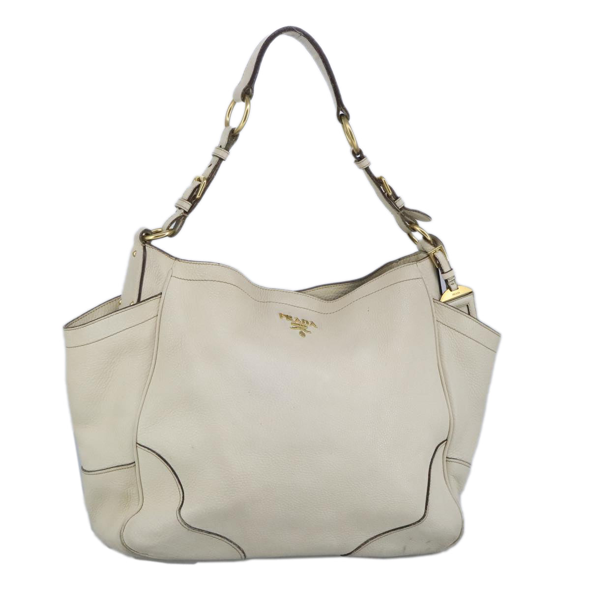 PRADA Shoulder Bag Leather White Gold Auth 99904