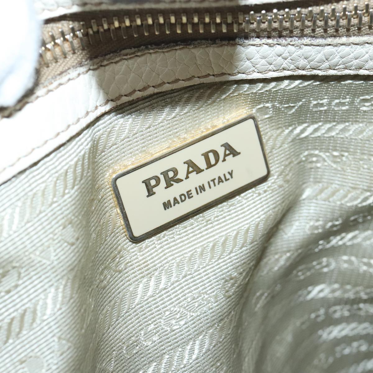 PRADA Shoulder Bag Leather White Gold Auth 99904