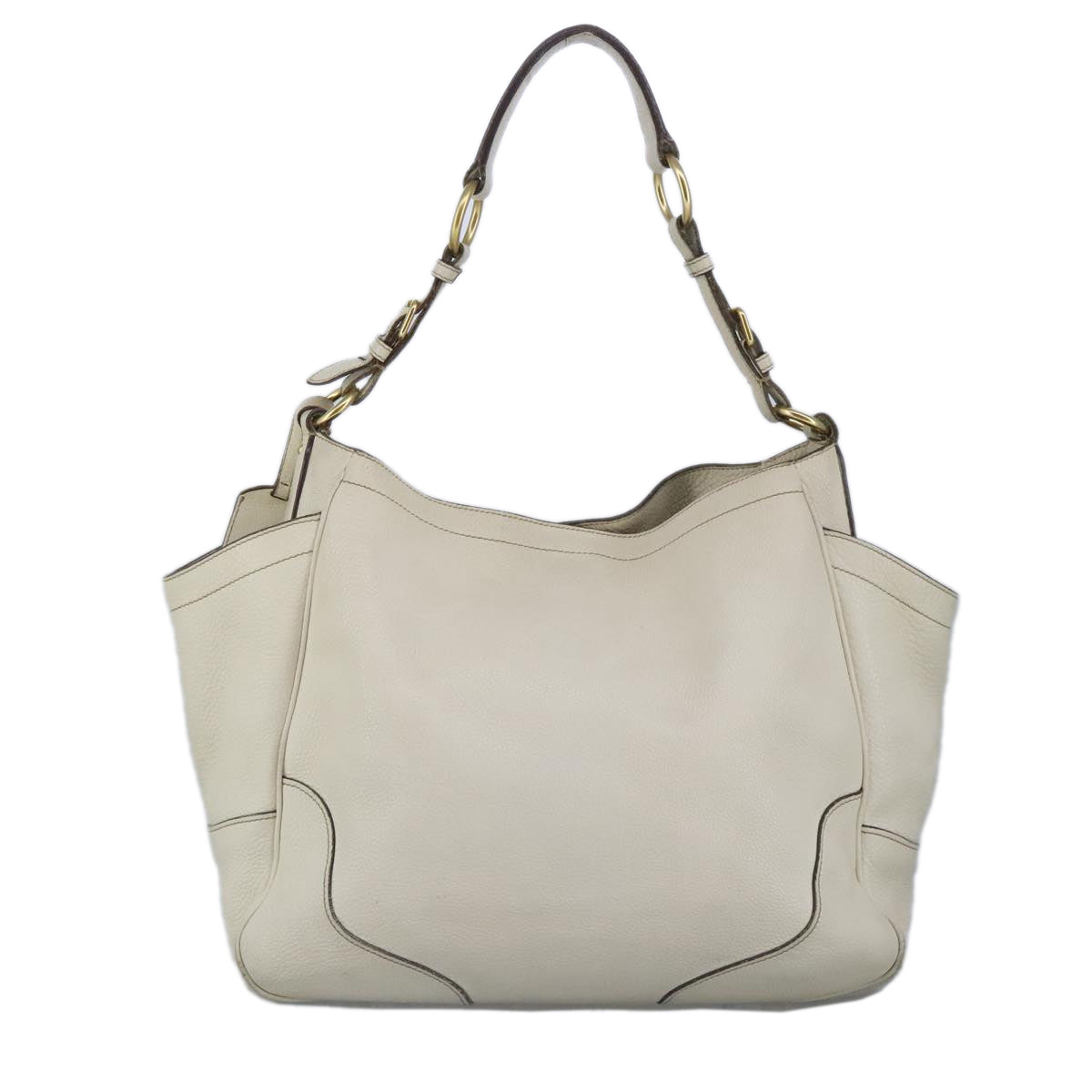 PRADA Shoulder Bag Leather White Gold Auth 99904