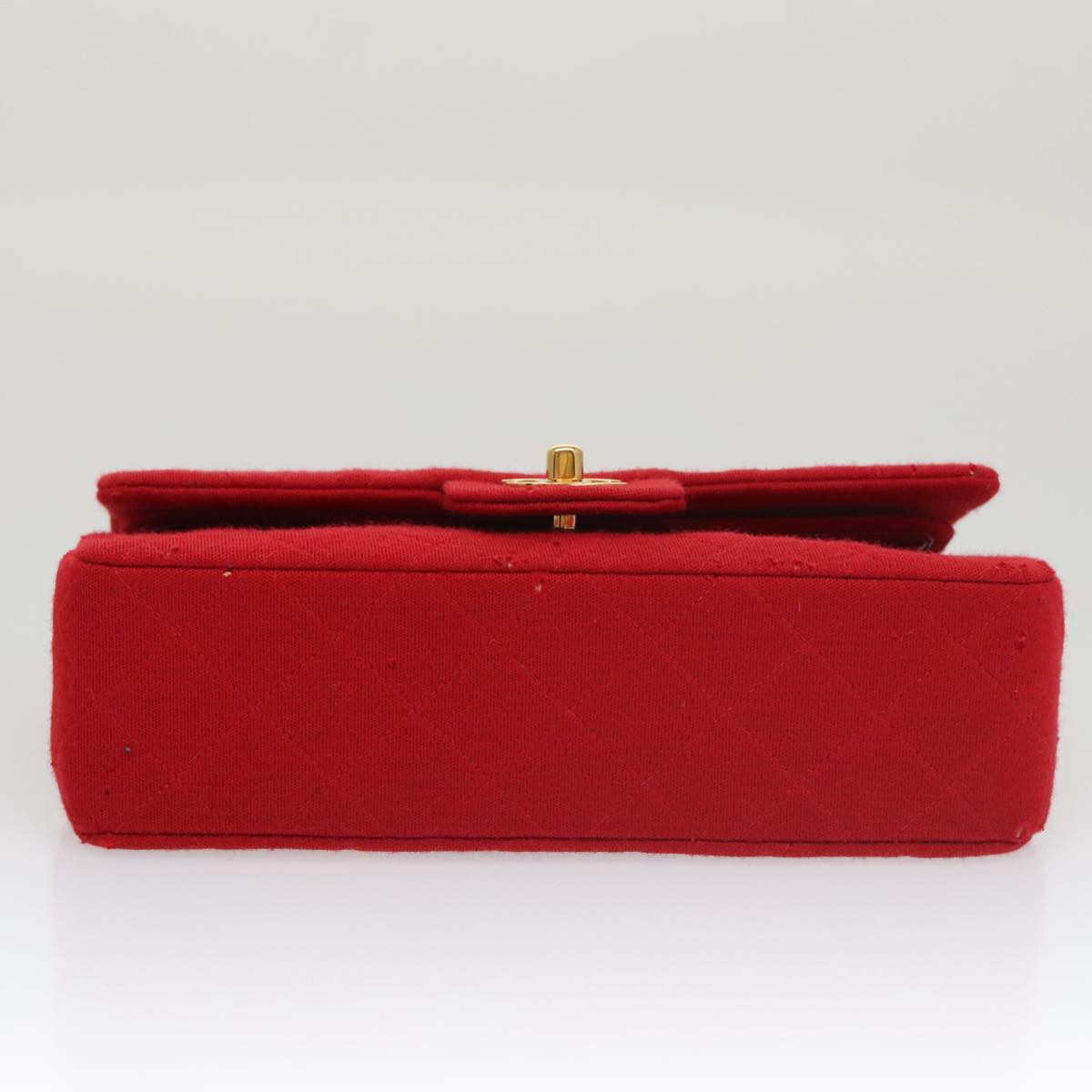 CHANEL Matelasse Chain Shoulder Bag Cotton Red Gold CC Auth 99908