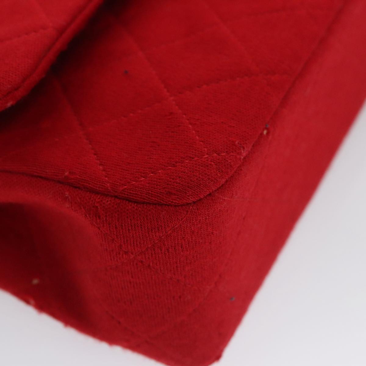 CHANEL Matelasse Chain Shoulder Bag Cotton Red Gold CC Auth 99908