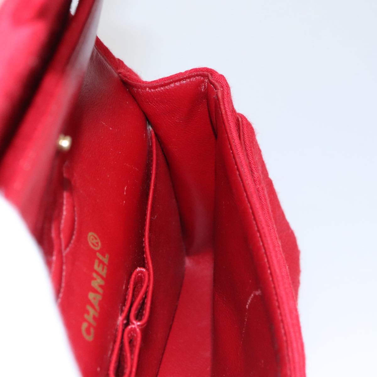 CHANEL Matelasse Chain Shoulder Bag Cotton Red Gold CC Auth 99908