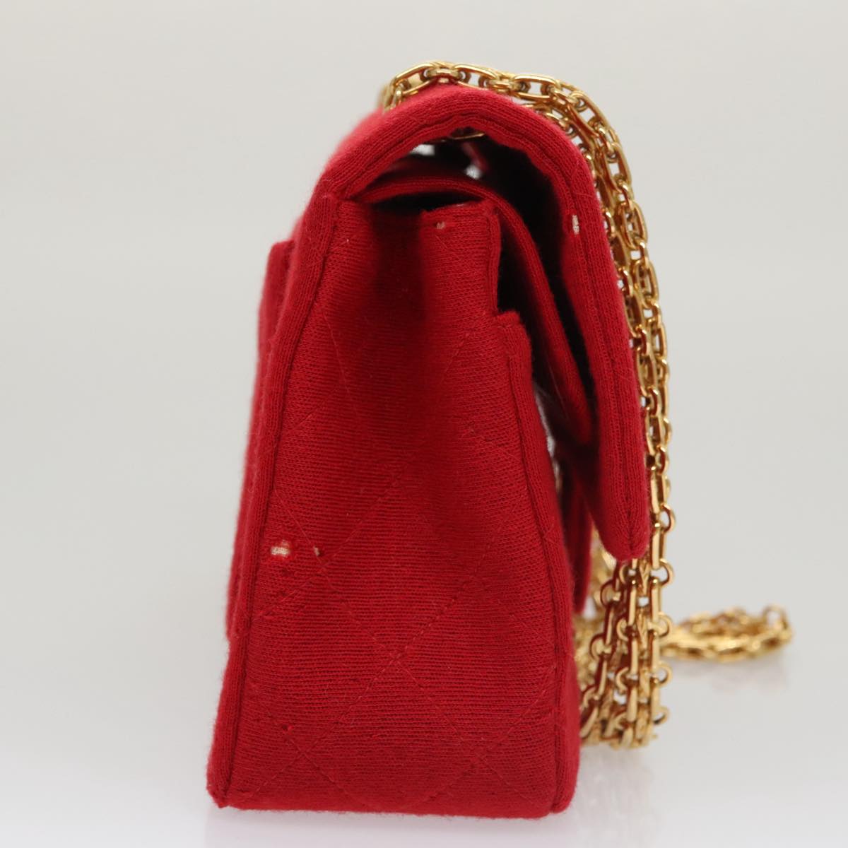 CHANEL Matelasse Chain Shoulder Bag Cotton Red Gold CC Auth 99908
