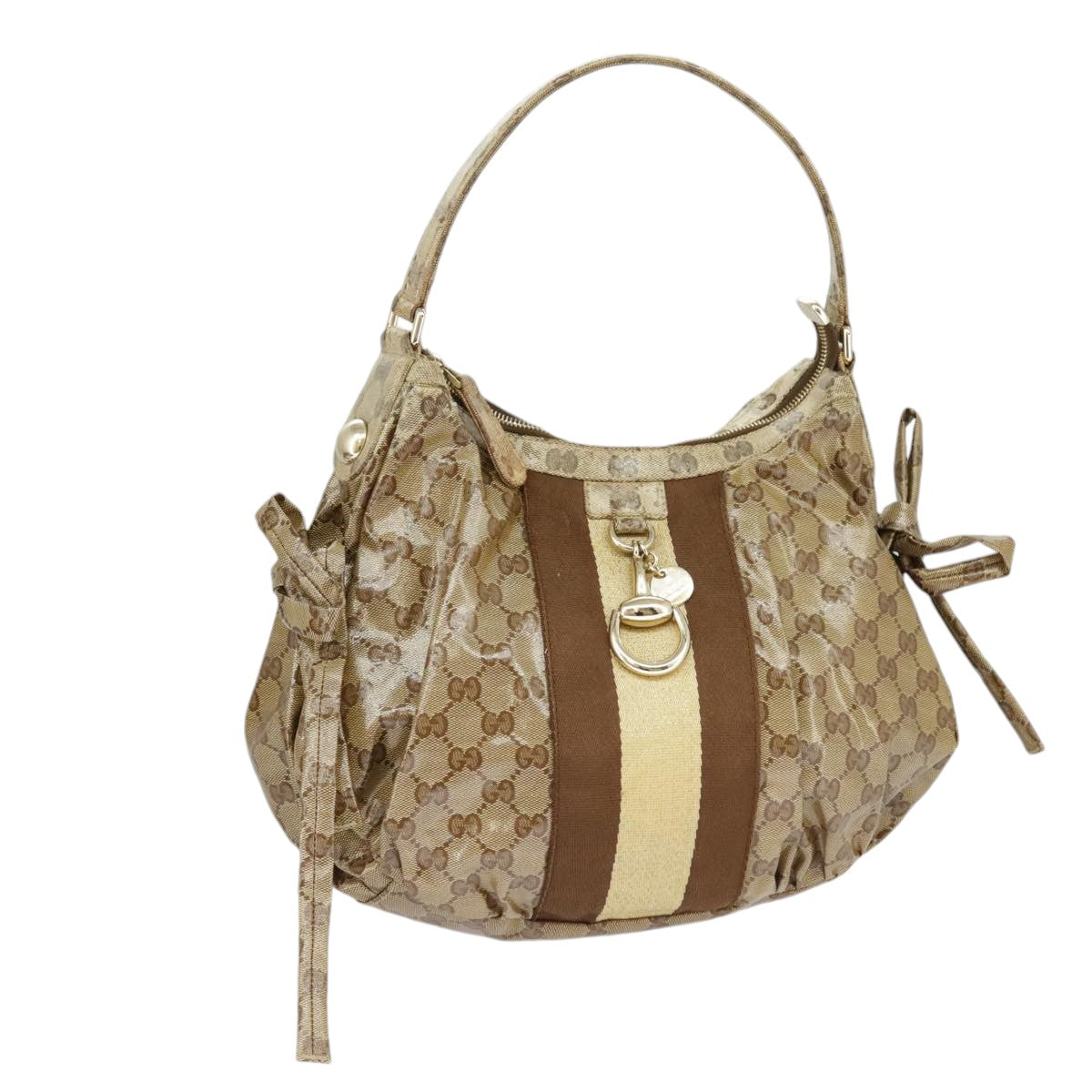 GUCCI GG crystal Sherry Line Shoulder Bag Coated Canvas Beige Brown Auth 99909