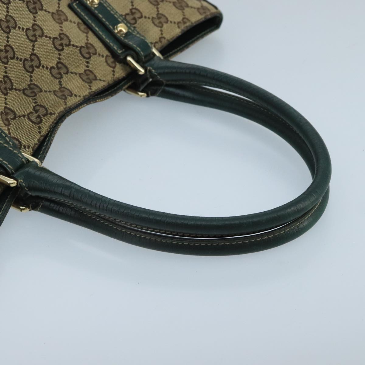 GUCCI GG Canvas Sherry Line Hand Bag Beige Green Auth 99917