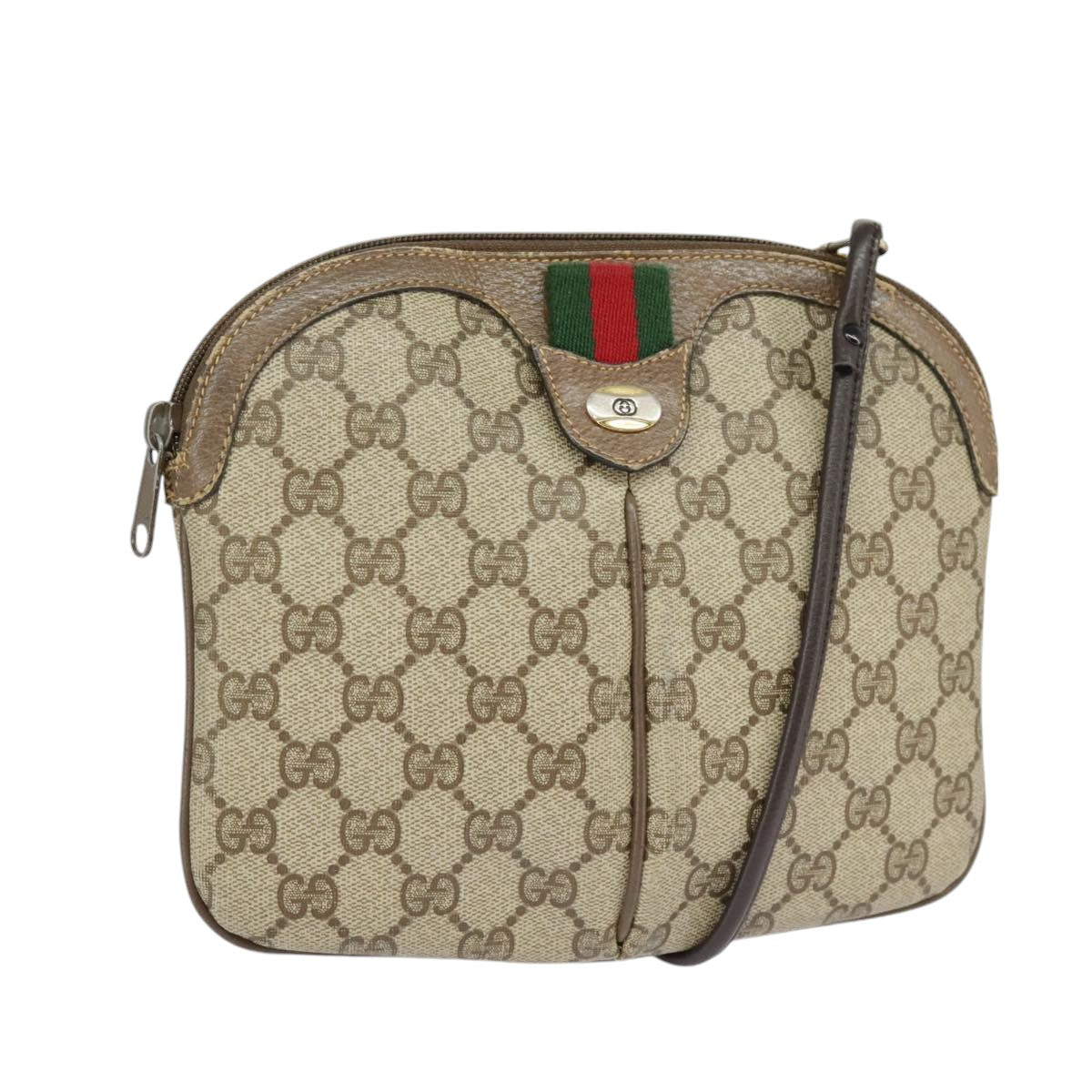 GUCCI GG Supreme Web Sherry Line Shoulder Bag PVC Beige Green Red Auth 99924