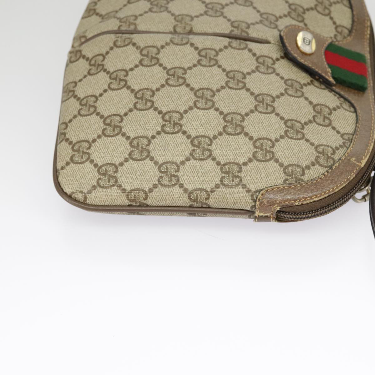 GUCCI GG Supreme Web Sherry Line Shoulder Bag PVC Beige Green Red Auth 99924