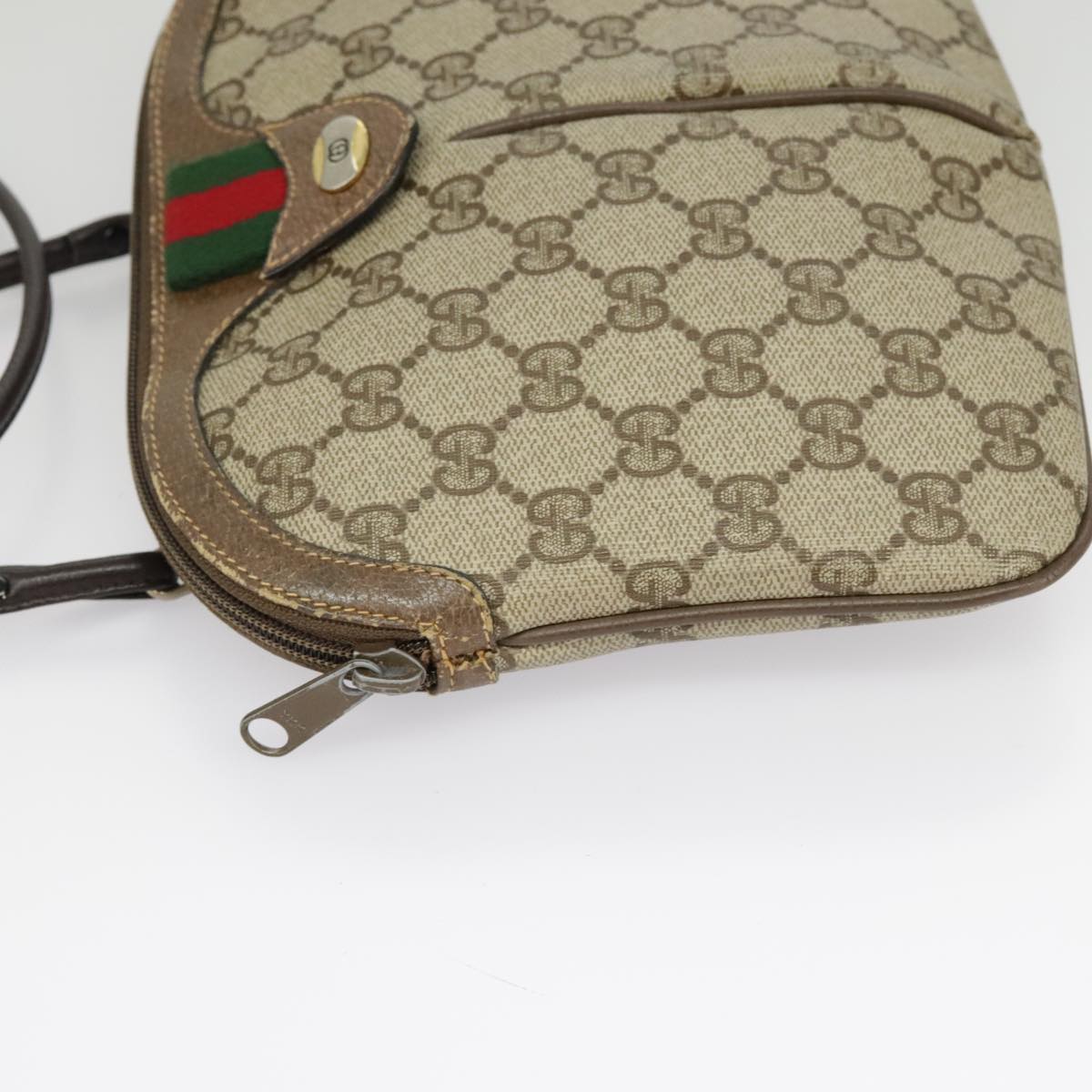 GUCCI GG Supreme Web Sherry Line Shoulder Bag PVC Beige Green Red Auth 99924