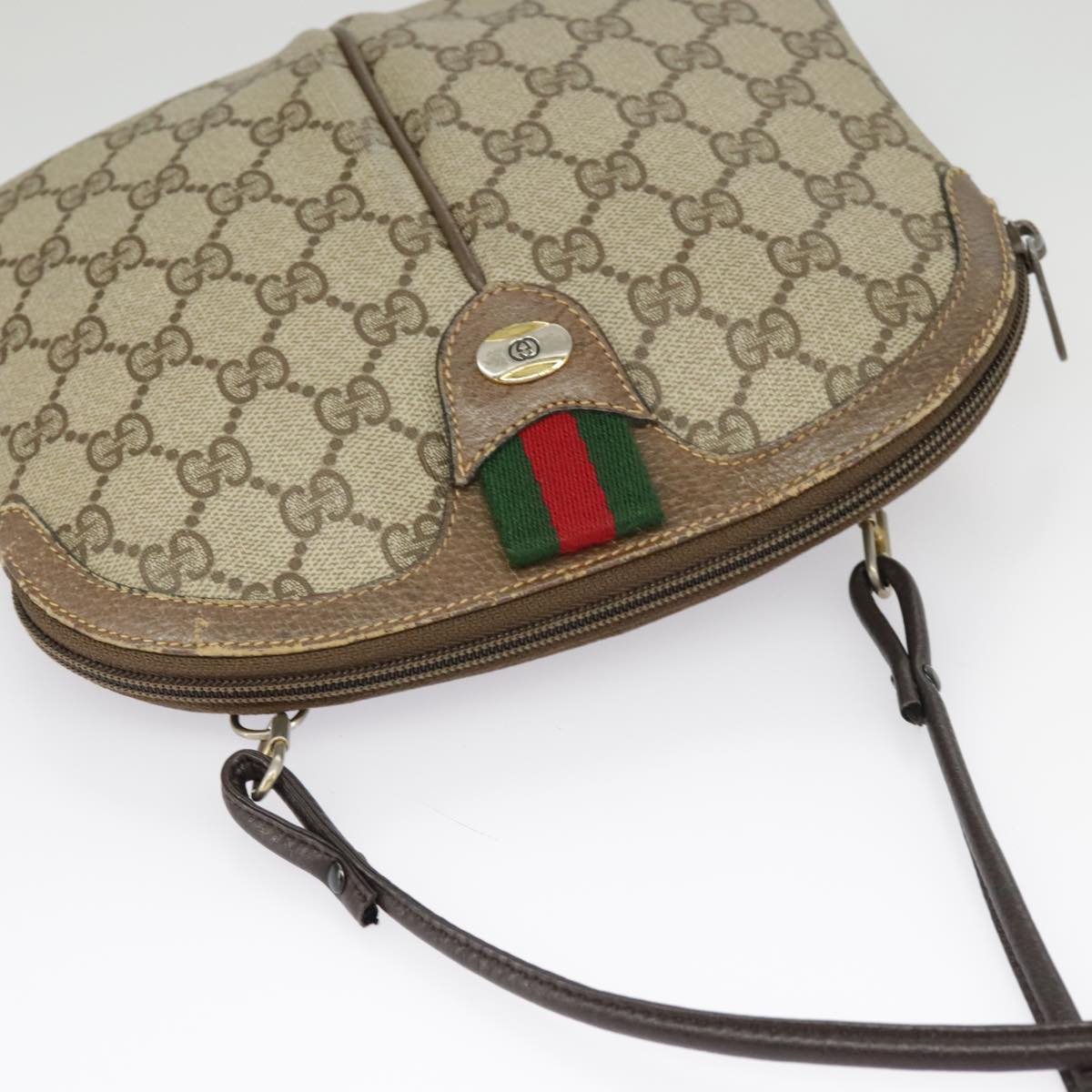 GUCCI GG Supreme Web Sherry Line Shoulder Bag PVC Beige Green Red Auth 99924