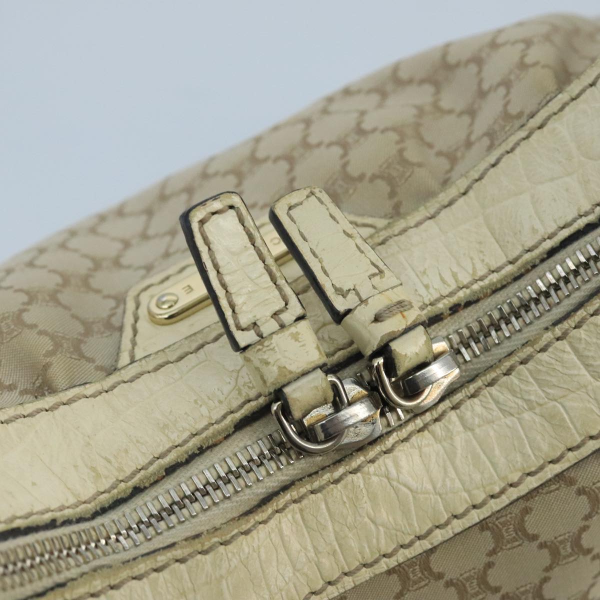 CELINE Macadam Canvas Shoulder Bag Beige Auth 99925