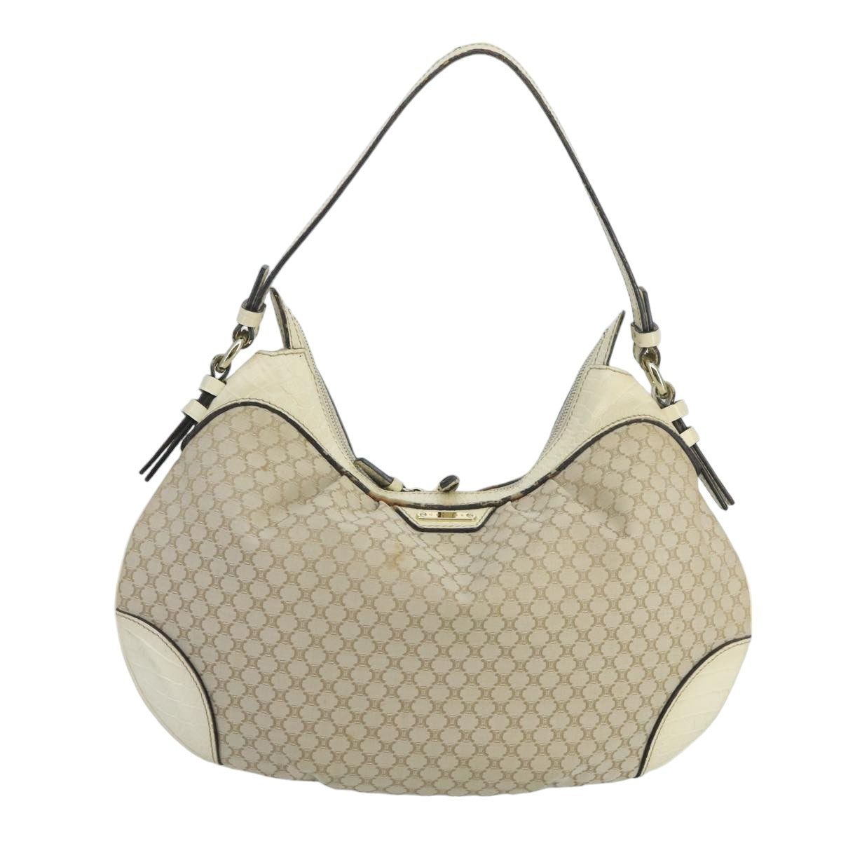 CELINE Macadam Canvas Shoulder Bag Beige Auth 99925