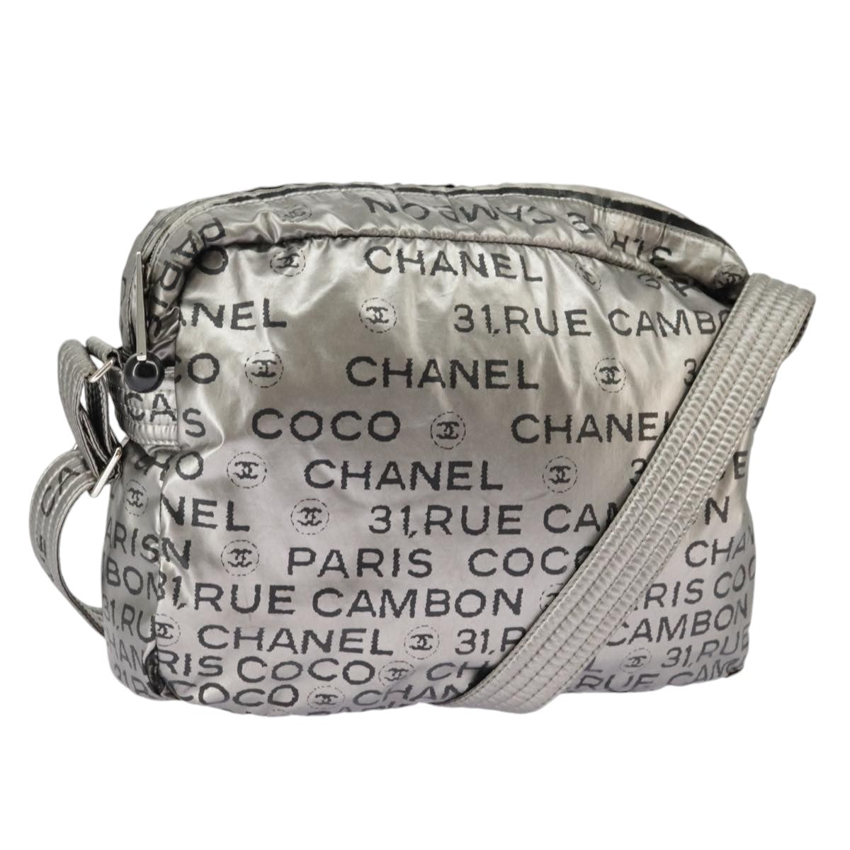 CHANEL Unlimited Shoulder Bag Nylon Silver CC Auth 99931