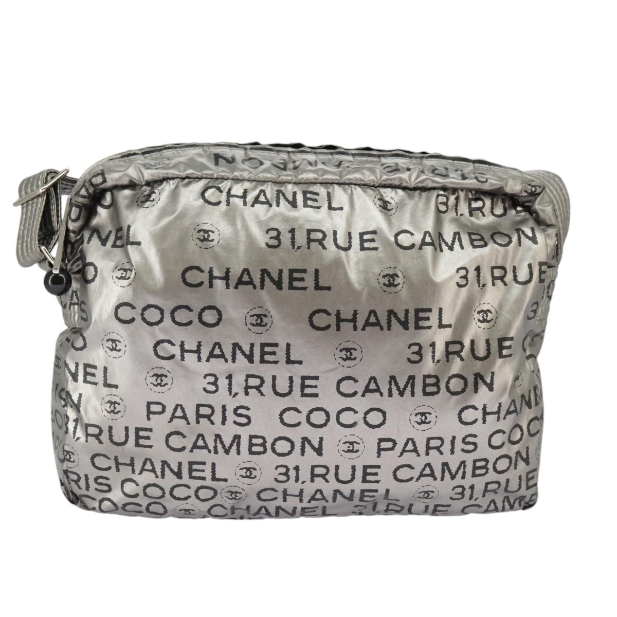 CHANEL Unlimited Shoulder Bag Nylon Silver CC Auth 99931