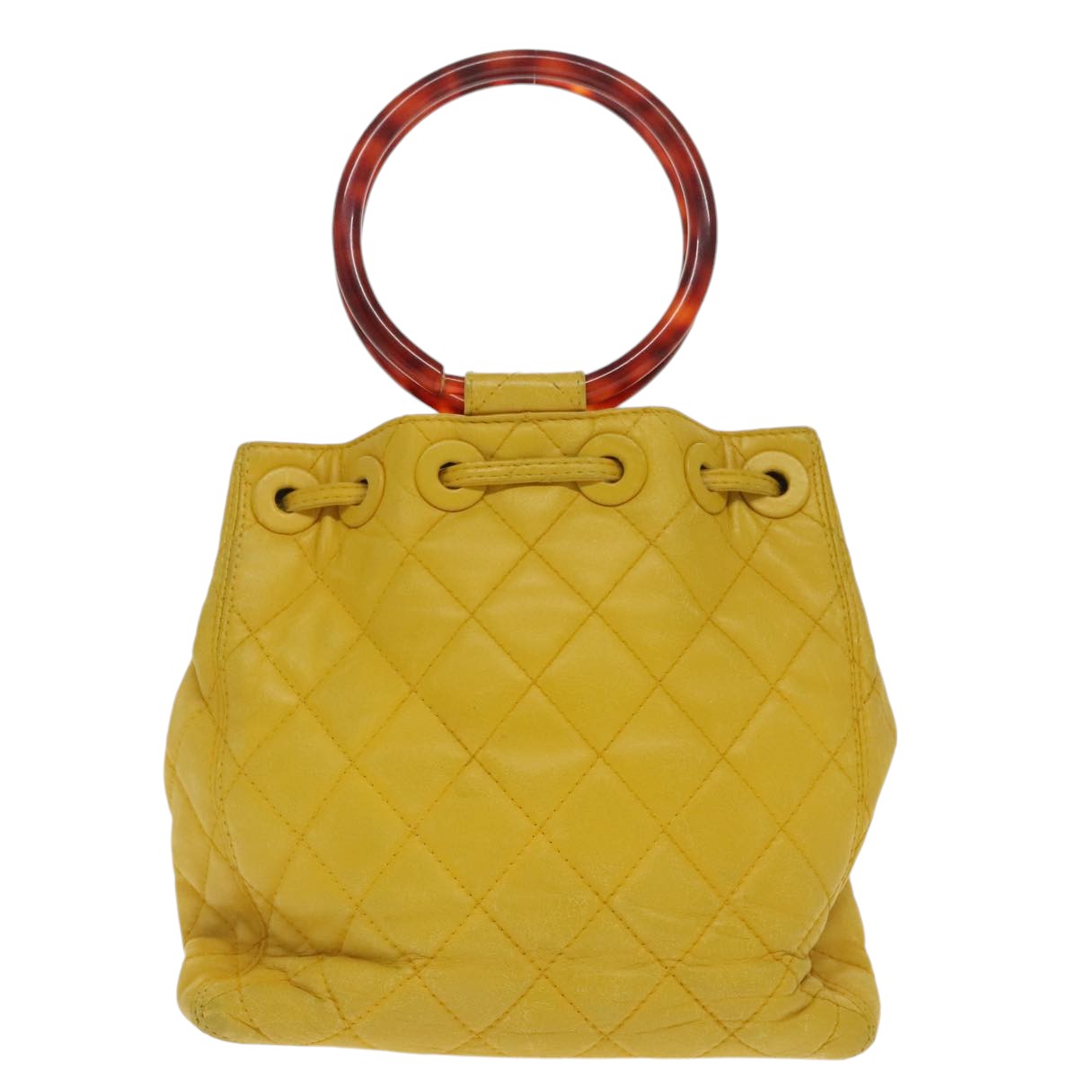 CHANEL Matelasse Hand Bag Lamb Skin Yellow CC Auth 99932