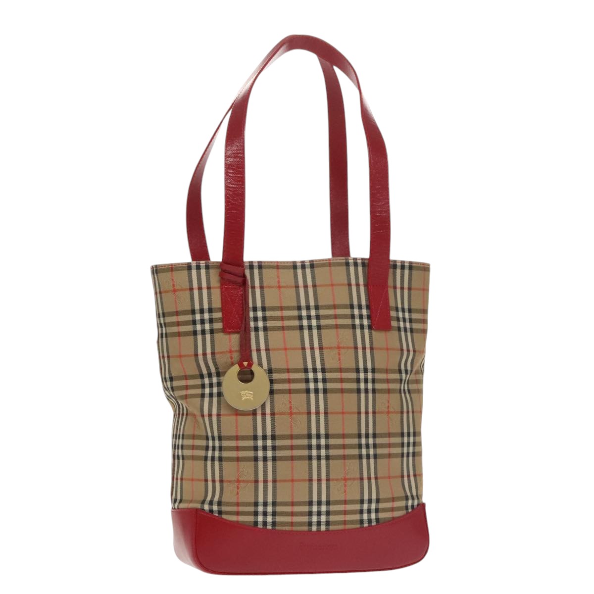 Burberrys Nova Check Tote Bag Canvas Beige Red Auth 99933