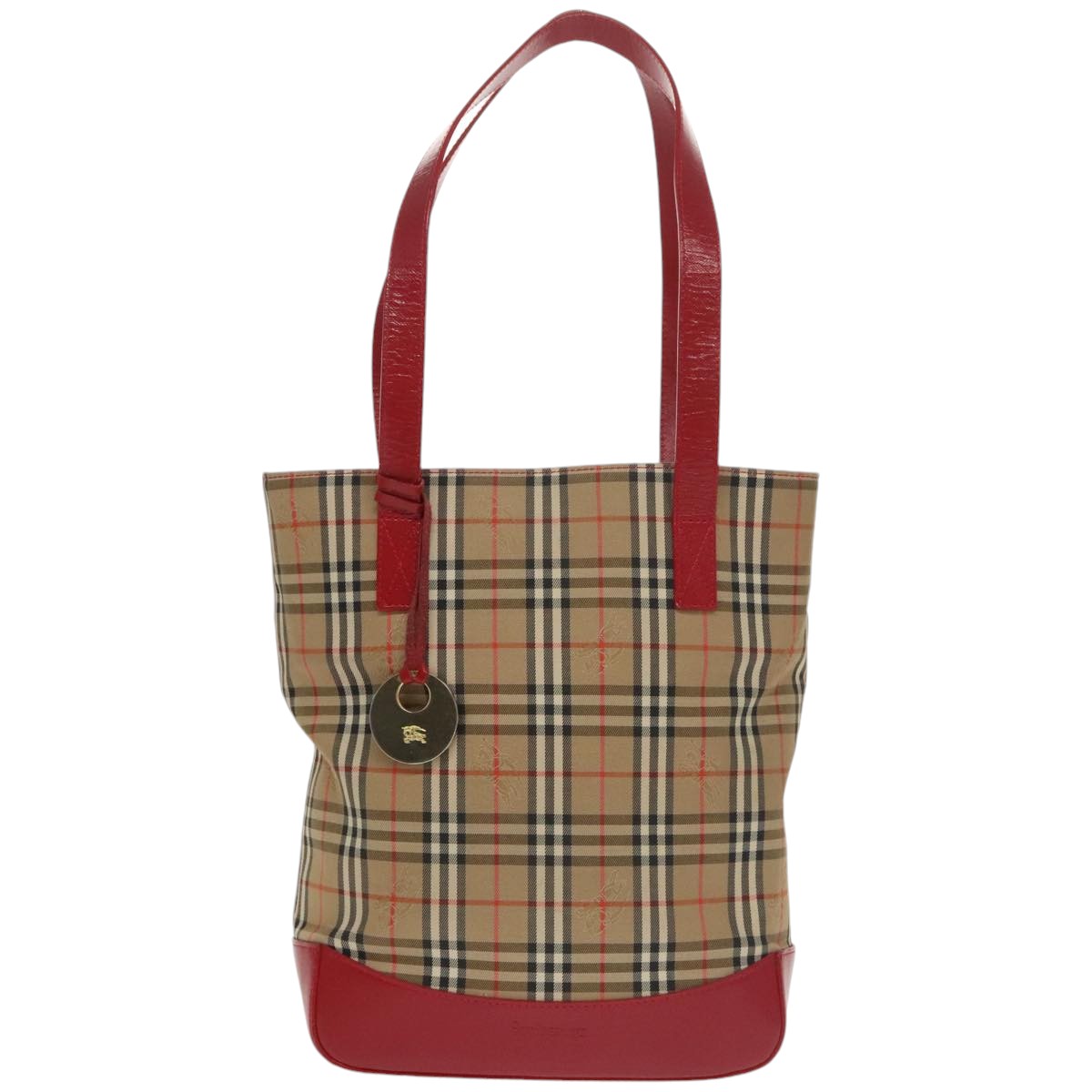 Burberrys Nova Check Tote Bag Canvas Beige Red Auth 99933