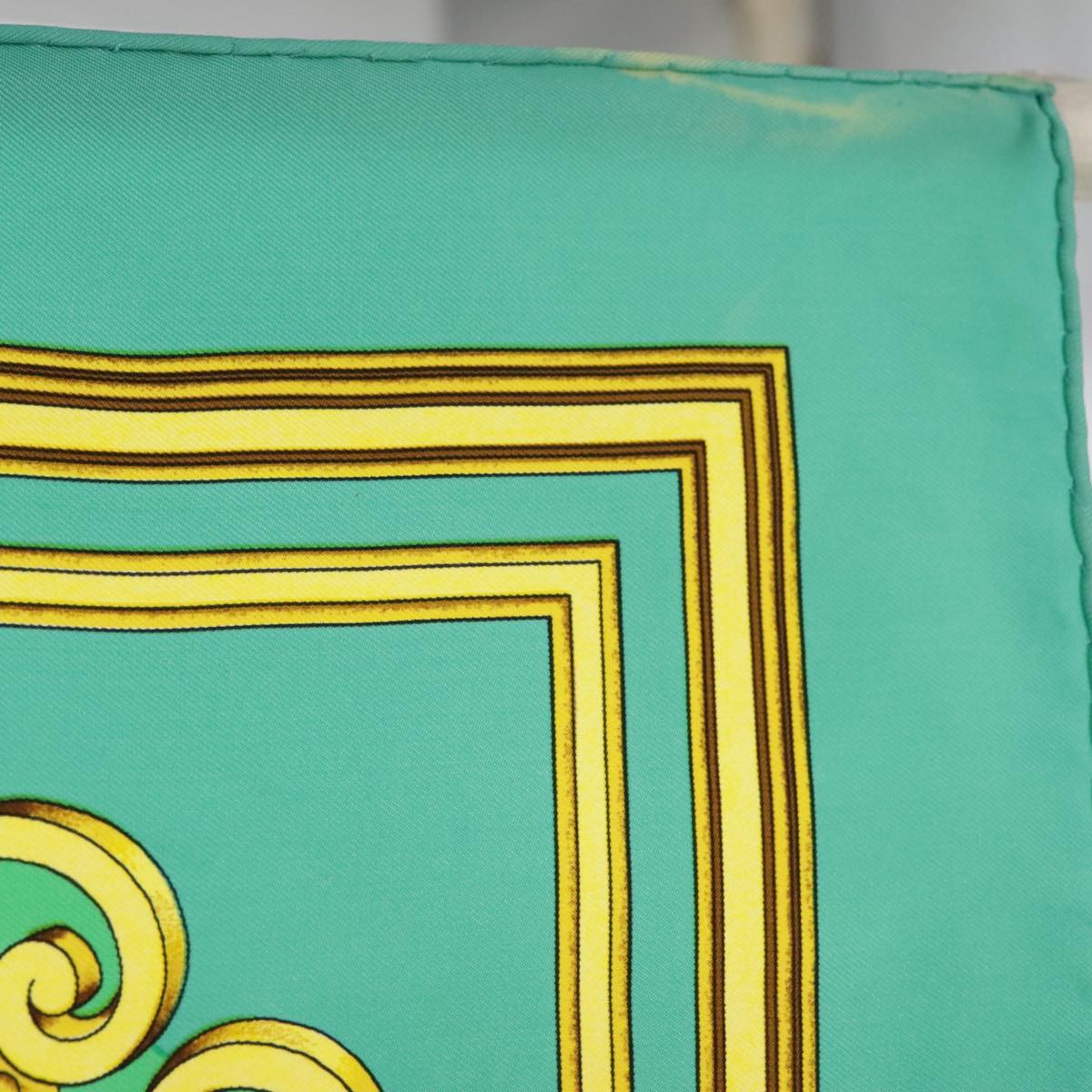 HERMES Carre 90 Scarf ""LES TUILERIES"" Silk Green Yellow Auth 99949