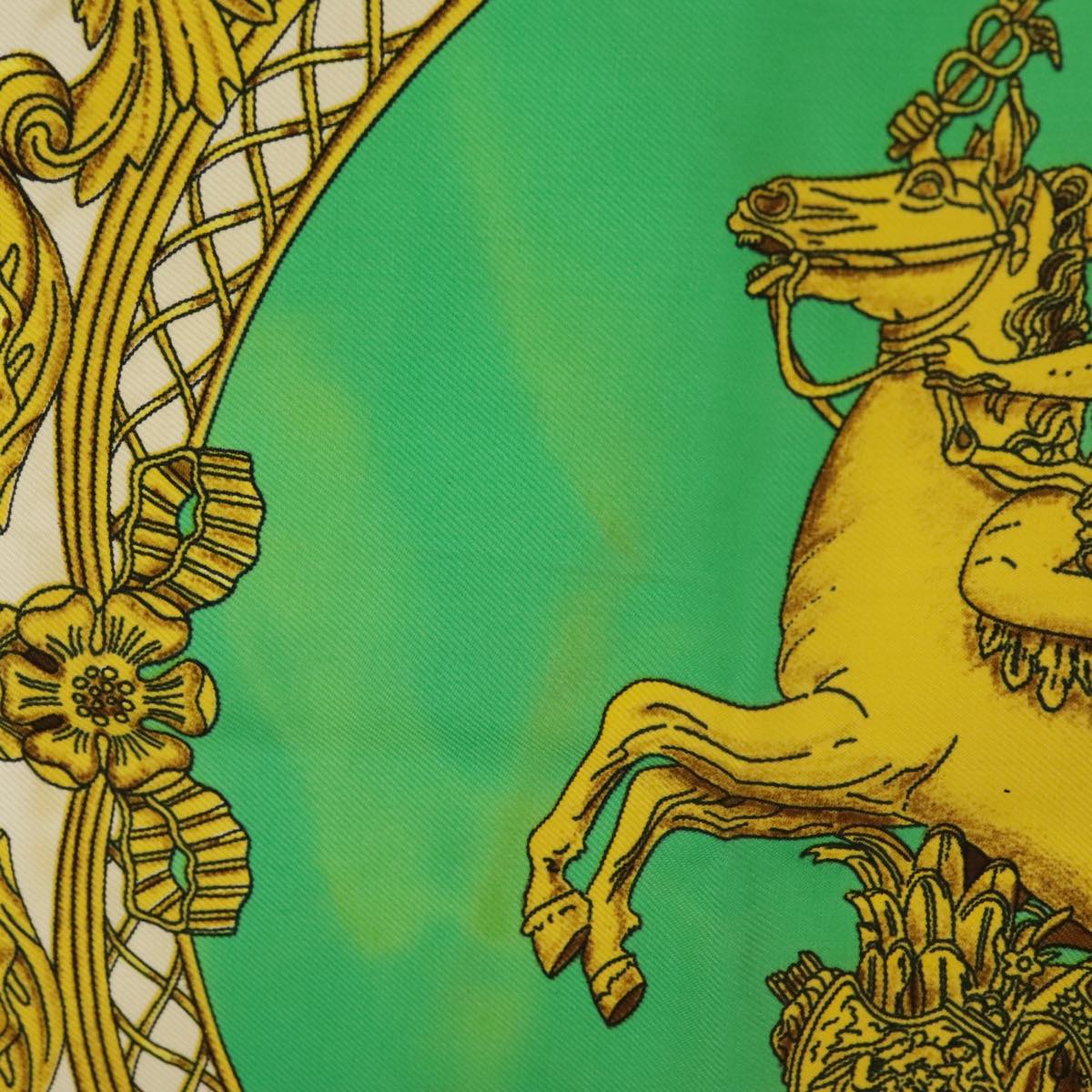 HERMES Carre 90 Scarf ""LES TUILERIES"" Silk Green Yellow Auth 99949