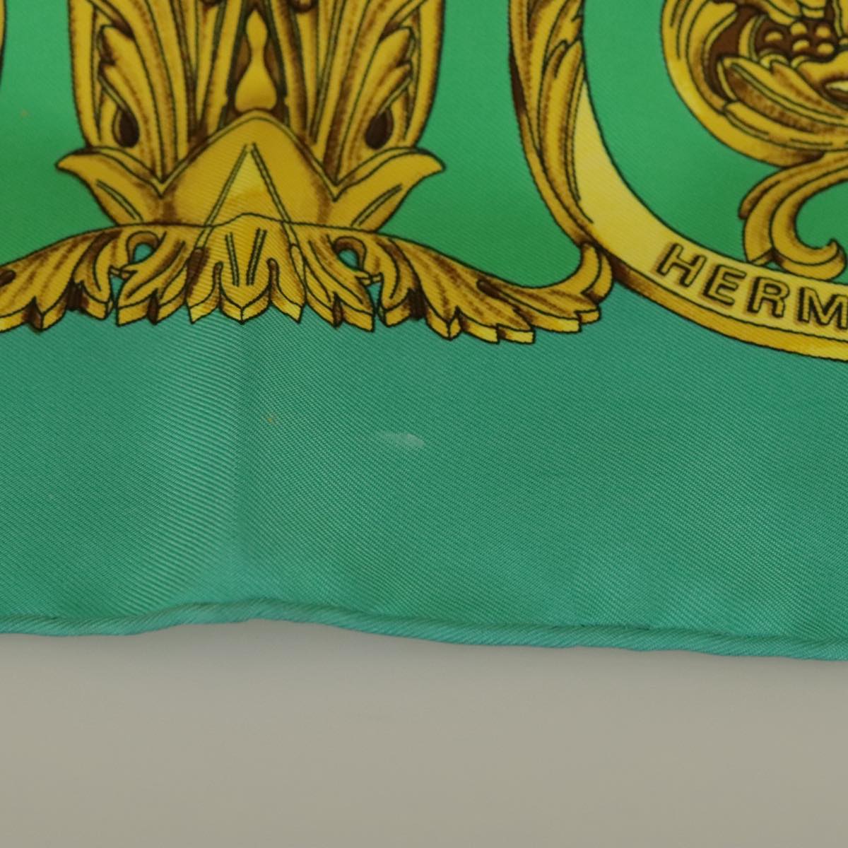 HERMES Carre 90 Scarf ""LES TUILERIES"" Silk Green Yellow Auth 99949