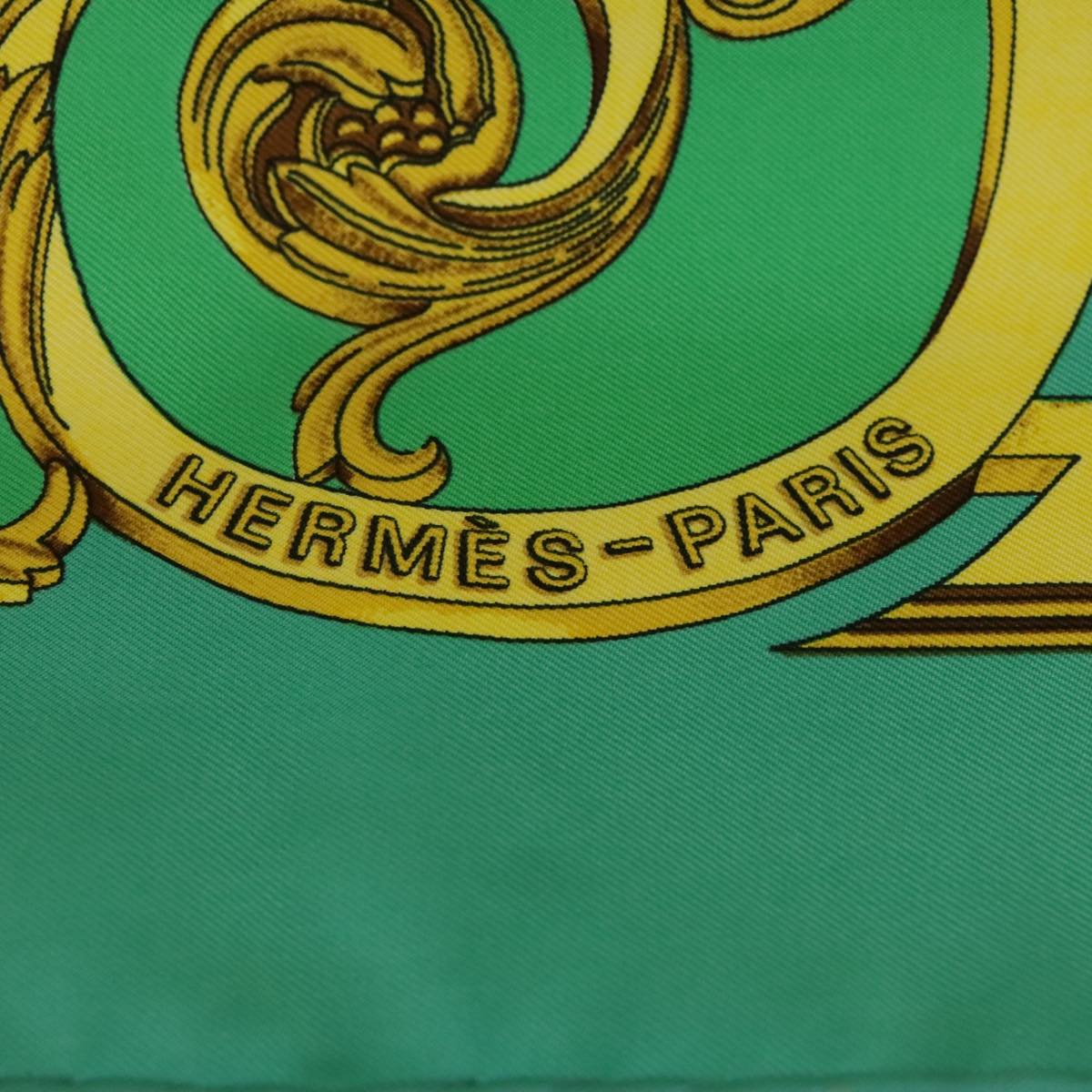 HERMES Carre 90 Scarf ""LES TUILERIES"" Silk Green Yellow Auth 99949