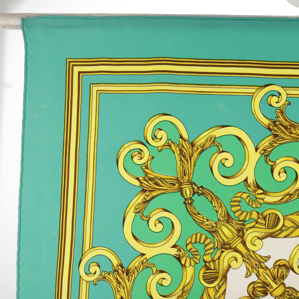 HERMES Carre 90 Scarf ""LES TUILERIES"" Silk Green Yellow Auth 99949