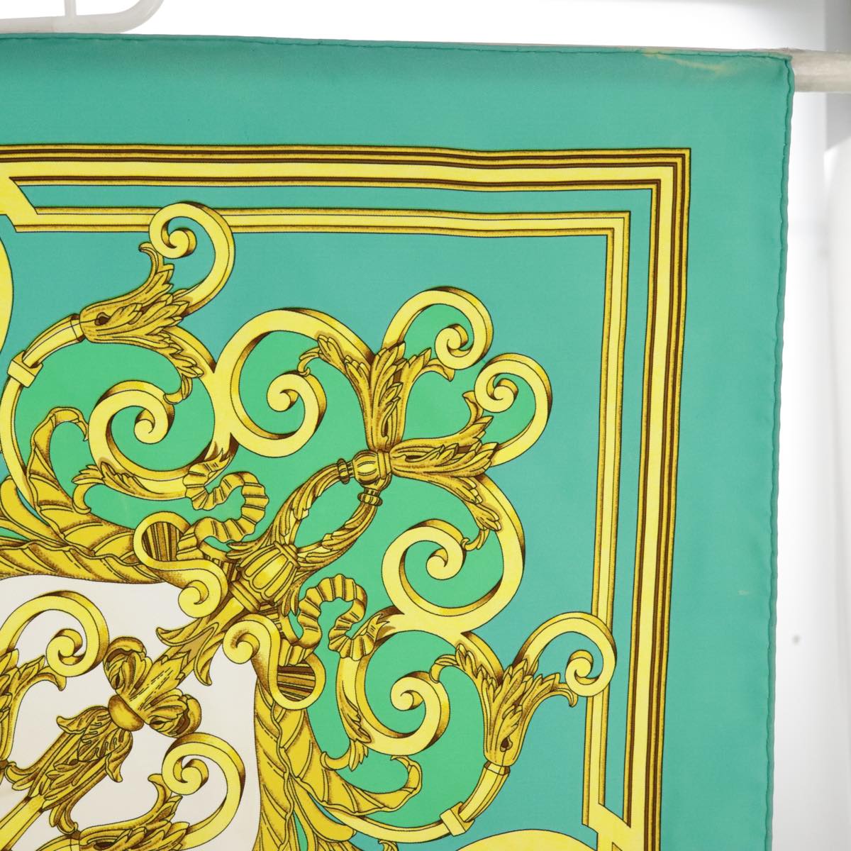 HERMES Carre 90 Scarf ""LES TUILERIES"" Silk Green Yellow Auth 99949