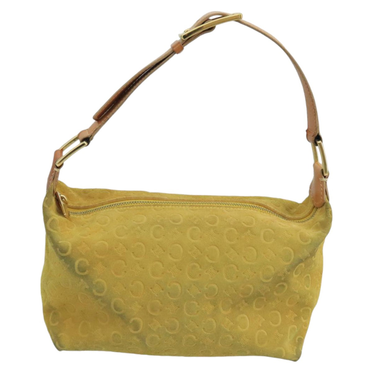 CELINE C Macadam Canvas Hand Bag Suede Yellow Auth 99951