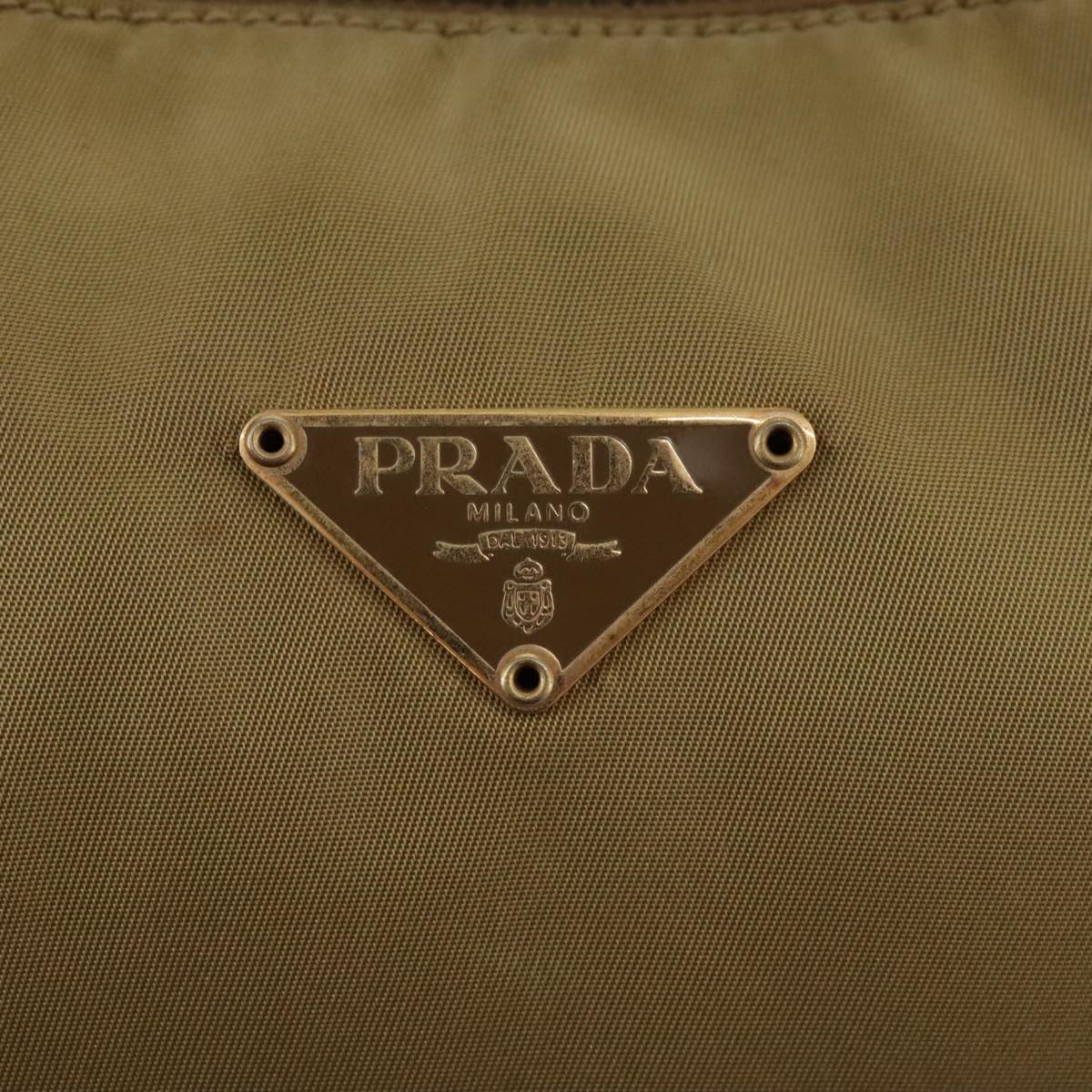 PRADA Shoulder Bag Nylon Leather Beige Gold Auth 99957