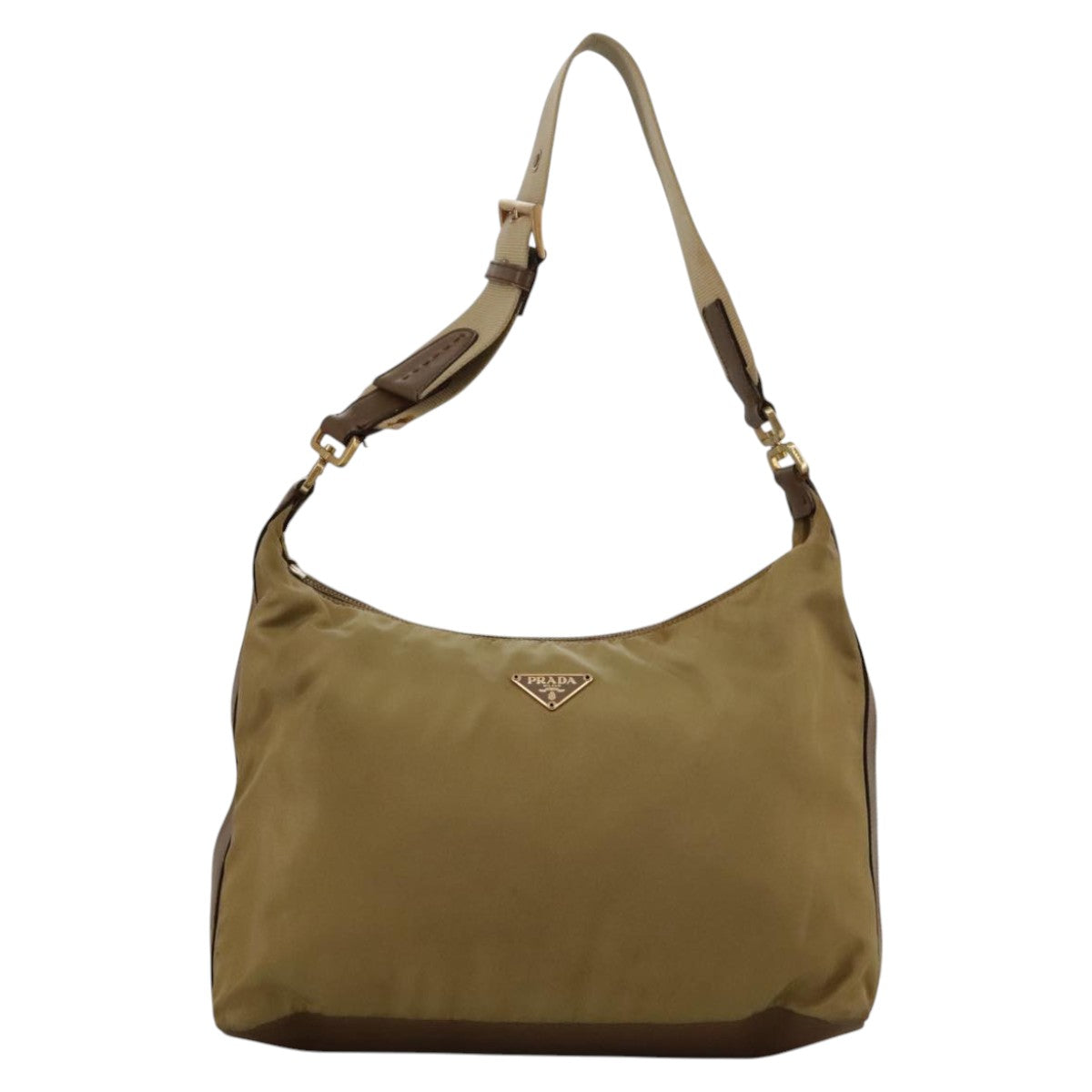 PRADA Shoulder Bag Nylon Leather Beige Gold Auth 99957