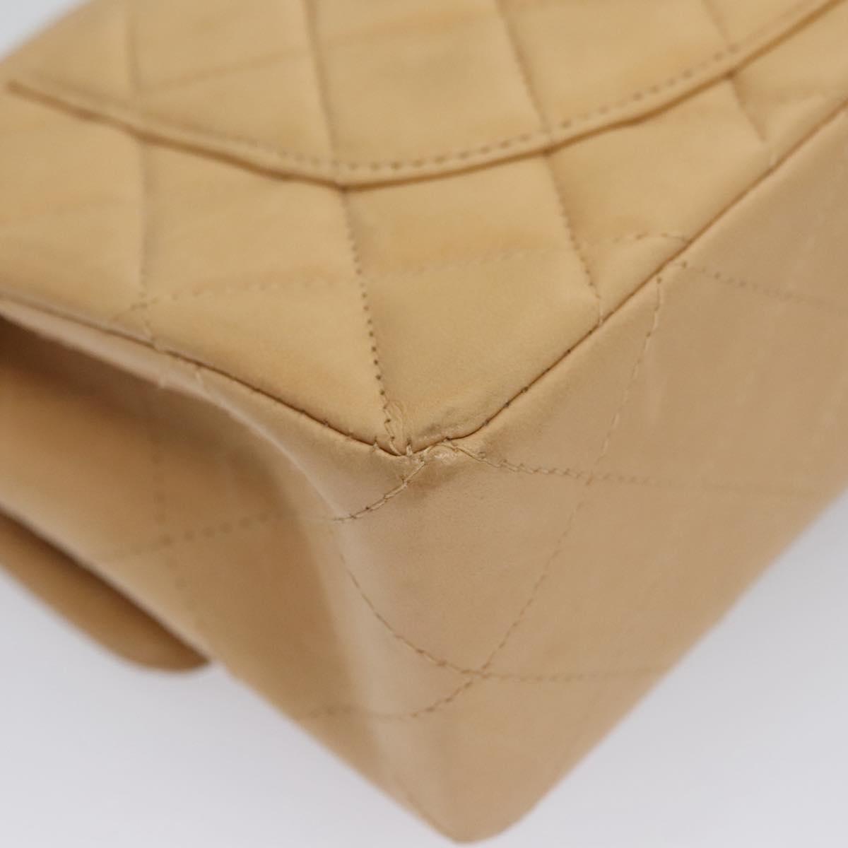 CHANEL Matelasse 25 Chain Shoulder Bag Lamb Skin Beige Gold CC Auth 99970SAV