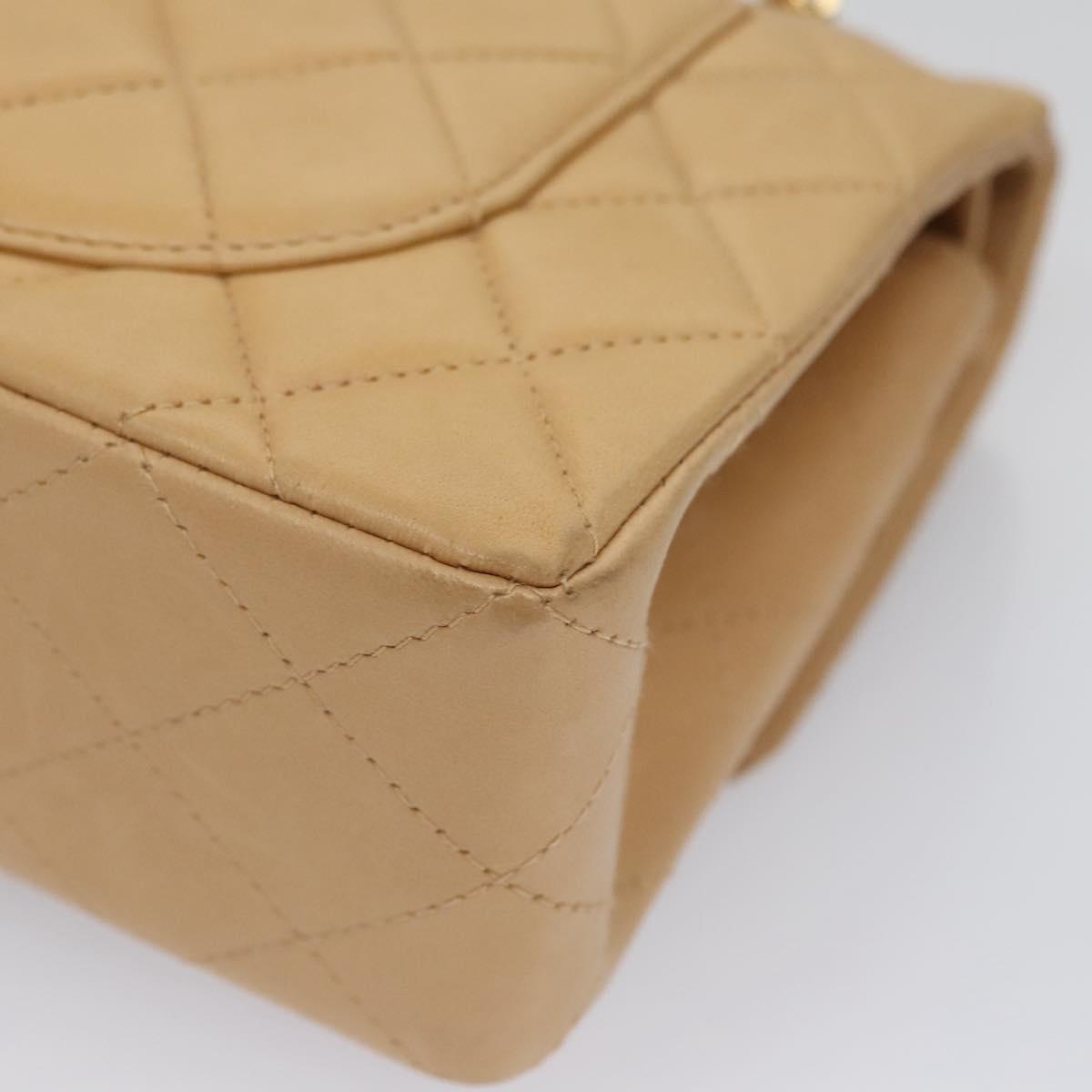 CHANEL Matelasse 25 Chain Shoulder Bag Lamb Skin Beige Gold CC Auth 99970SAV