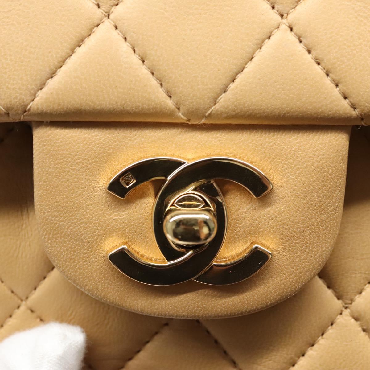 CHANEL Matelasse 25 Chain Shoulder Bag Lamb Skin Beige Gold CC Auth 99970SAV