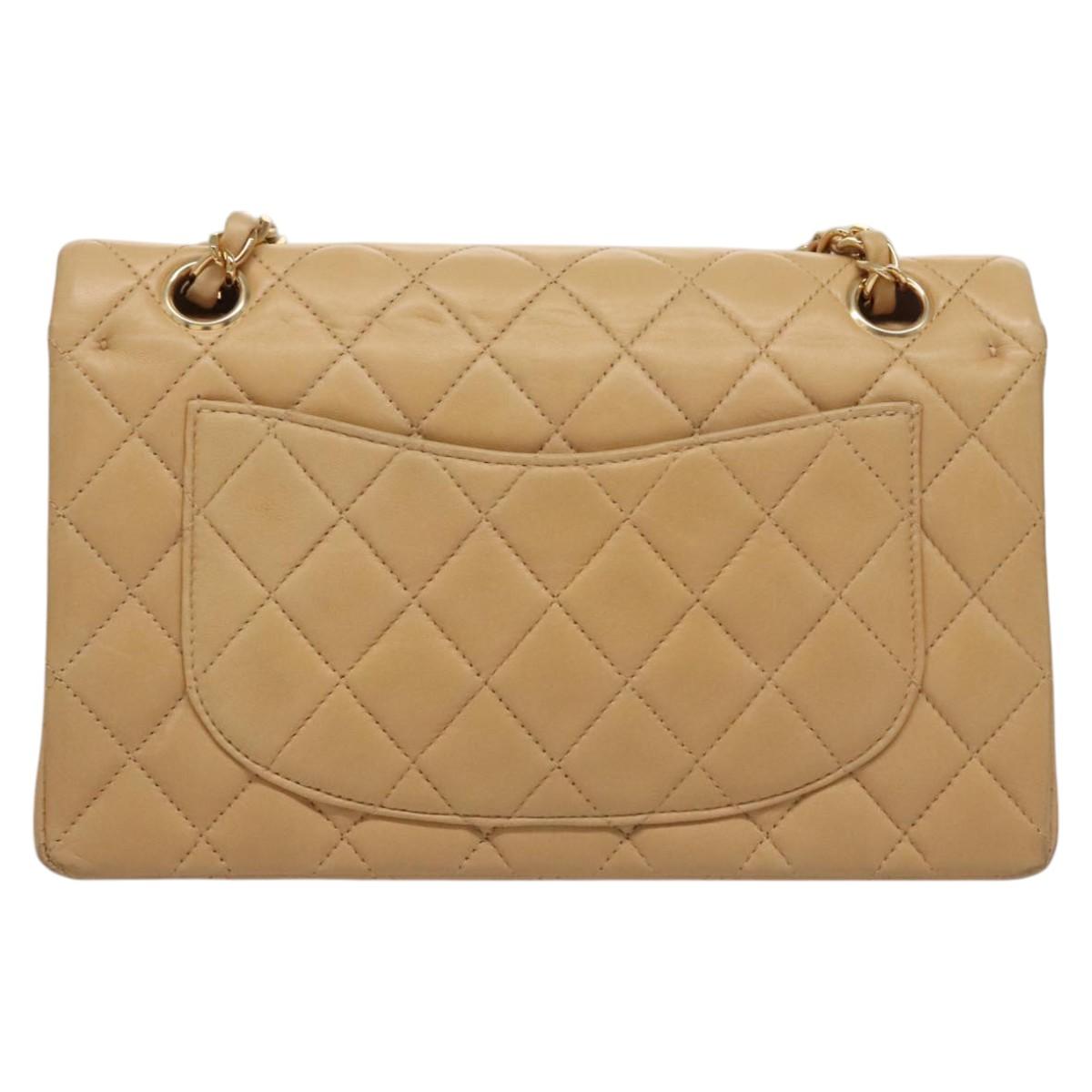CHANEL Matelasse 25 Chain Shoulder Bag Lamb Skin Beige Gold CC Auth 99970SAV