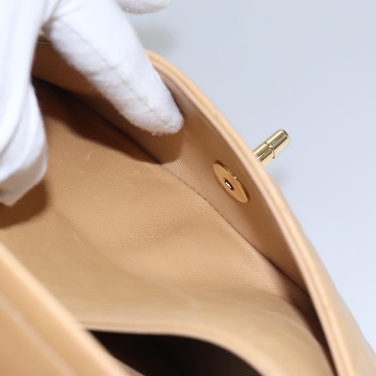 CHANEL Matelasse 25 Chain Shoulder Bag Lamb Skin Beige Gold CC Auth 99970SAV