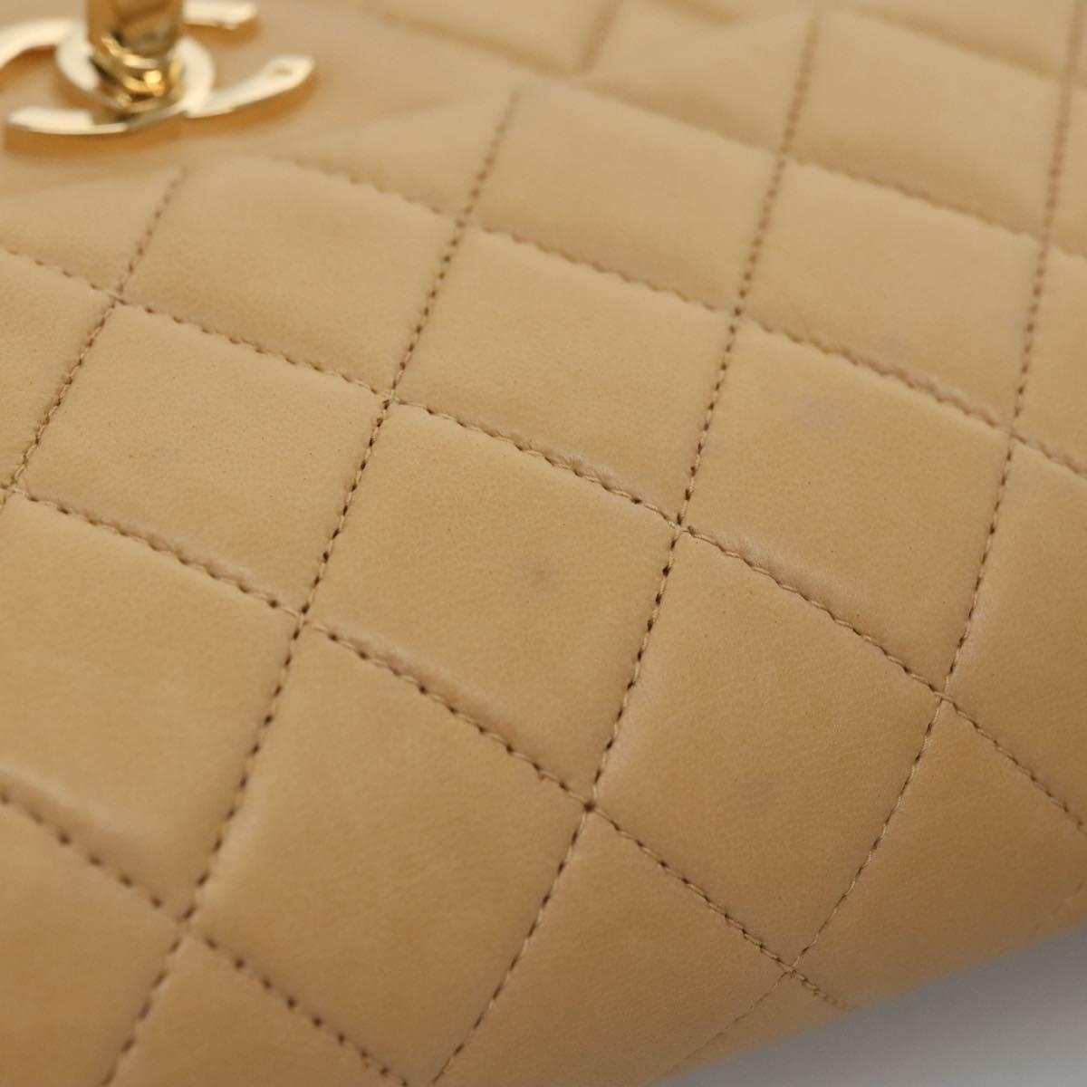 CHANEL Matelasse 25 Chain Shoulder Bag Lamb Skin Beige Gold CC Auth 99970SAV