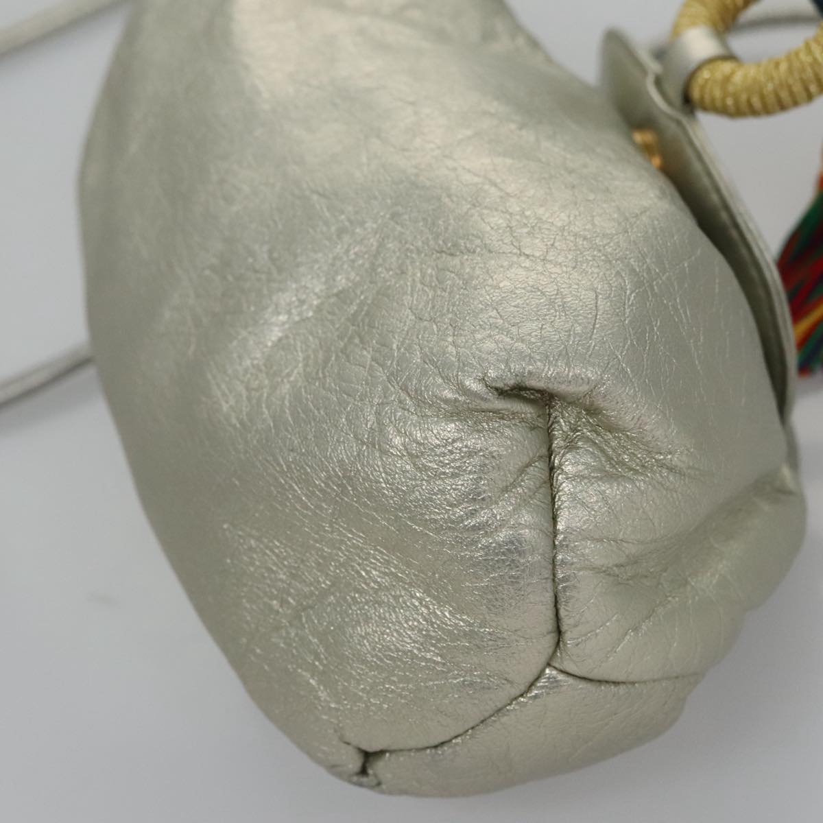 LOEWE Fringe Shoulder Bag Leather Silver tone Auth 99979