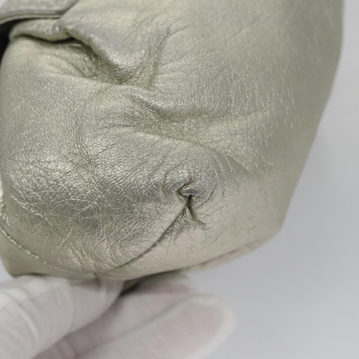 LOEWE Fringe Shoulder Bag Leather Silver tone Auth 99979