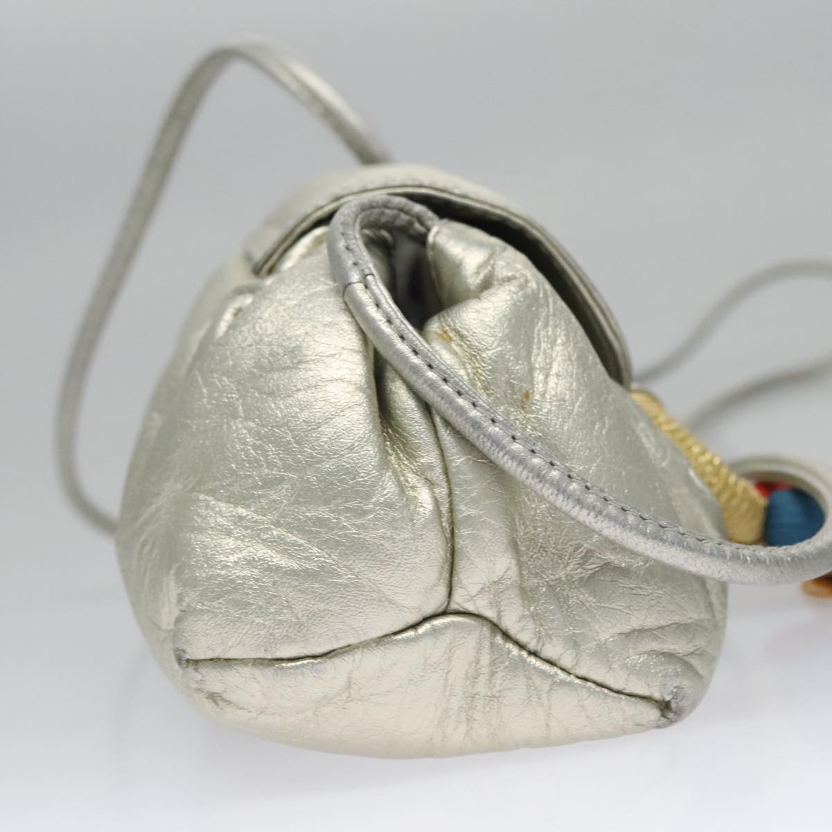 LOEWE Fringe Shoulder Bag Leather Silver tone Auth 99979