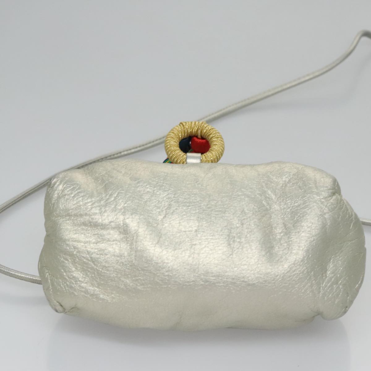 LOEWE Fringe Shoulder Bag Leather Silver tone Auth 99979