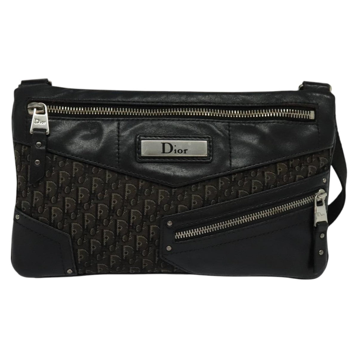 Christian Dior Trotter Canvas Shoulder Bag Black Auth 99984