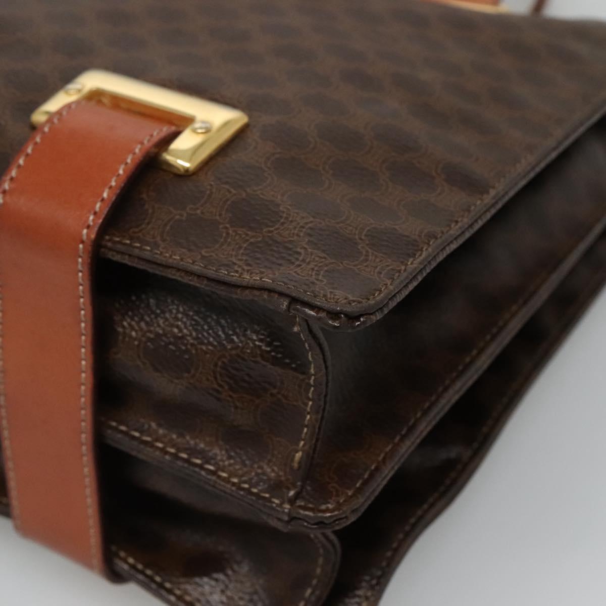 CELINE Macadam Canvas Shoulder Bag PVC Leather Brown Gold Auth 99997