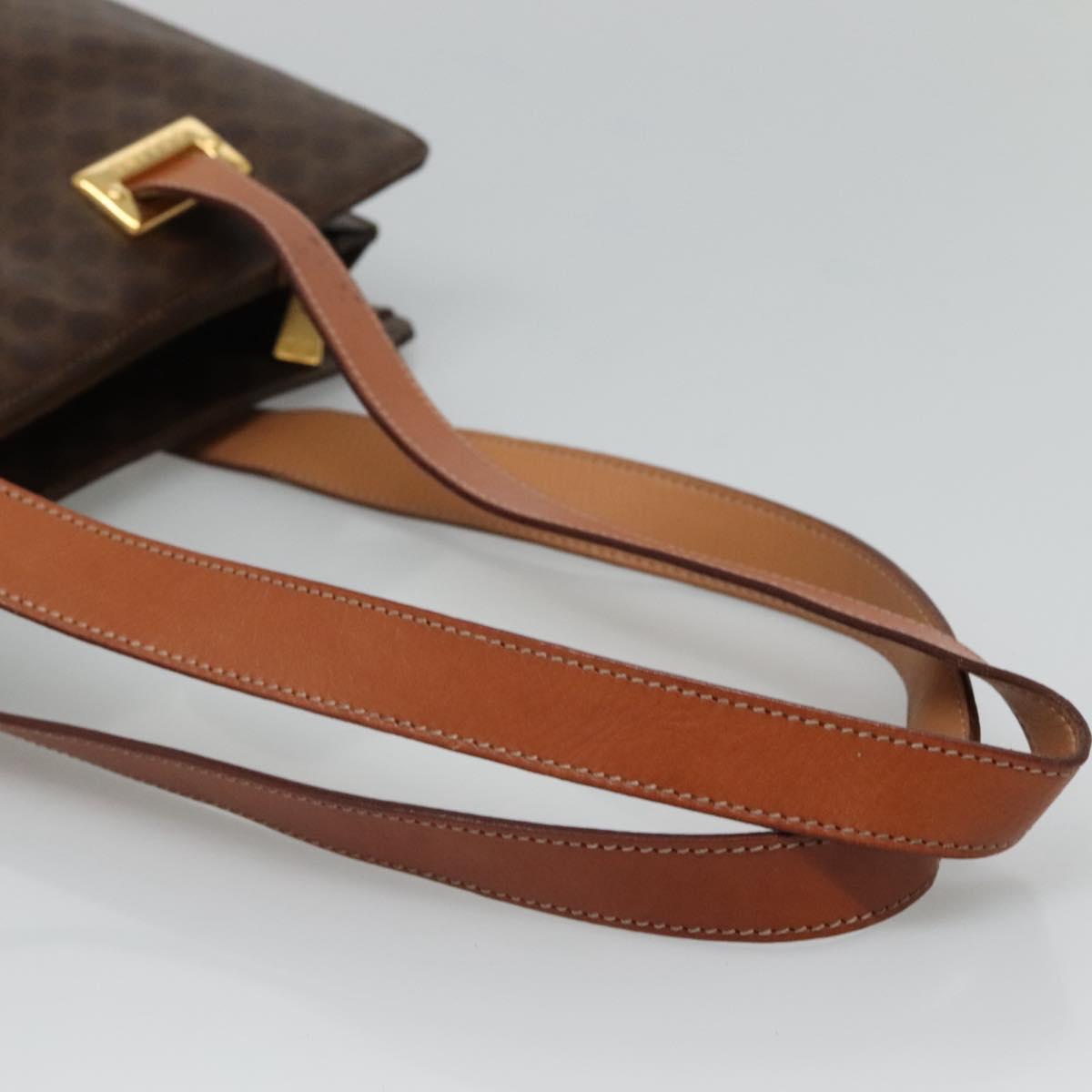 CELINE Macadam Canvas Shoulder Bag PVC Leather Brown Gold Auth 99997