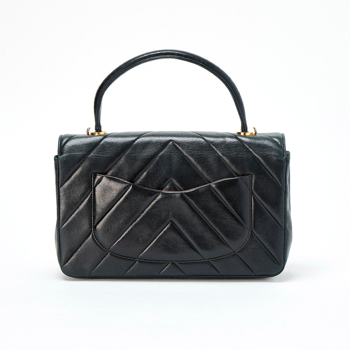 CHANEL V-stitch circa 1992 Handbag Black Lamb Skin Auth