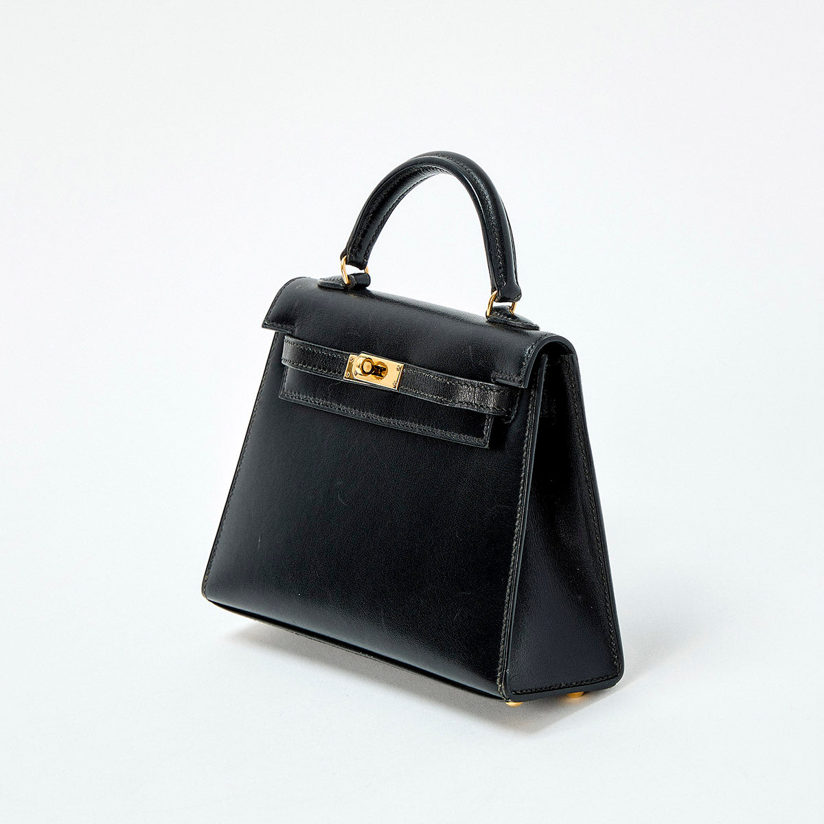 HERMES Kelly Mini Mini Kelly 1995 笳ｯY Hand Bag Noir Gold Box Scarf Auth