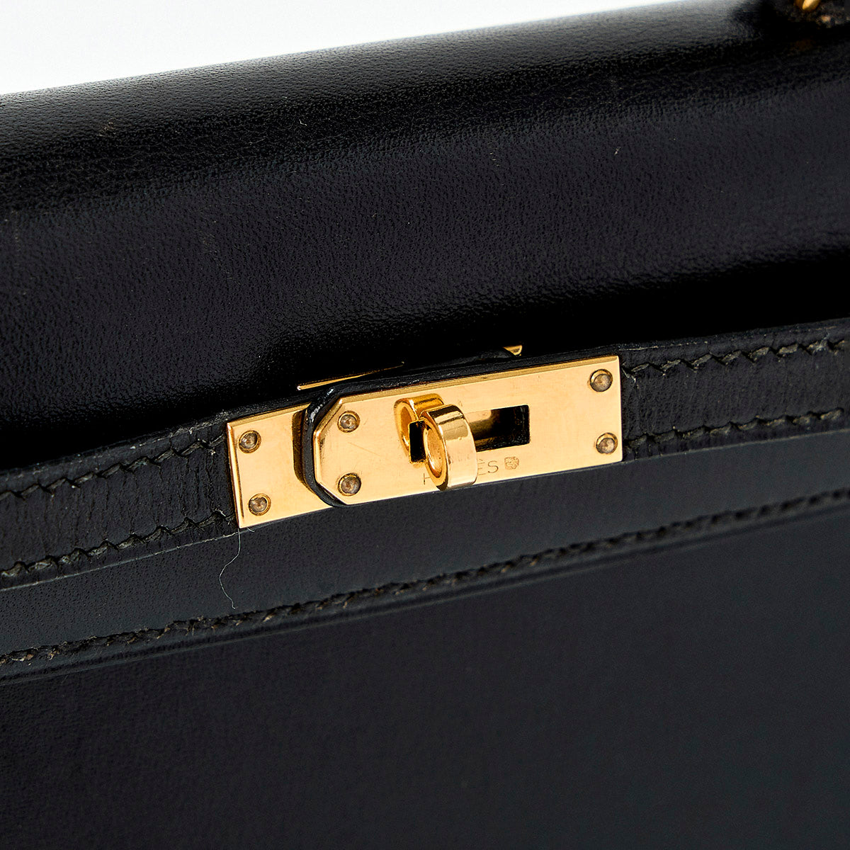 HERMES Kelly Mini Mini Kelly 1995 笳ｯY Hand Bag Noir Gold Box Scarf Auth