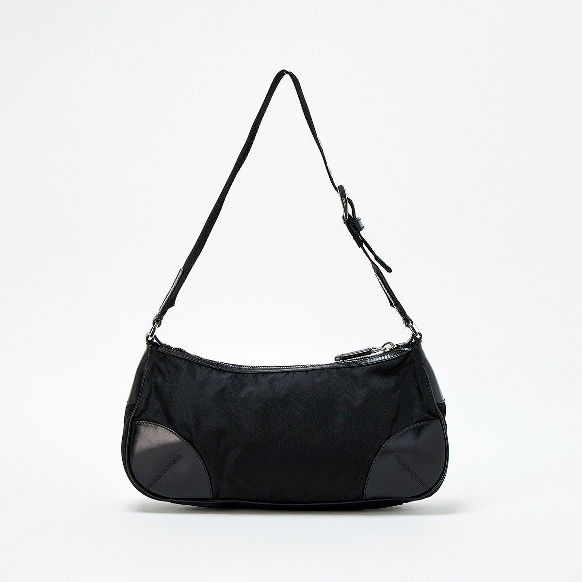 PRADA Triangle Shoulder Bag Black Silver Tessuto Auth